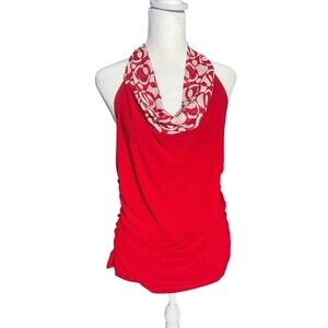 Y2K Hannah Red Cowl Neck Backless Halter Top Sz 2XL